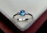 0.25ct Engagement Ring Oval Cut Blue Topaz Minimalist Trilogy 14k WhiteGold Over