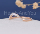 0.2ct Round Simulated Diamond Curved Dainty Pearl Wed Band 14k Rose Gold Plated