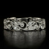 1Ct Round Cut Diamond Milgrain Filigree Wedding Ring Band 18K White Gold Finish