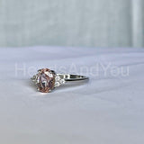1ct Oval Cut Simulated Peach Morganite Petite Engage Ring 14k White Gold Plated