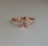 2ct Engagement Ring Emerald Cut Peach Morganite Diamond Accent 14k RoseGold Over