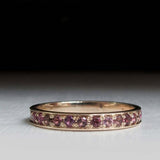 2.4ct Wedding Band Round Cut Red Garnet Stackable Eternity 14k Yellow Gold Over