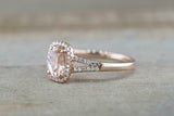 1.7ct Oval Cut Morganite Engagement Ring 14k Rose Gold Finish Halo Split Shank