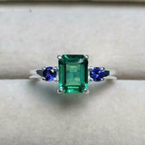 2ct Engagement Ring Green Emerald Cut Sapphire Accent Trilogy 14k WhiteGold Over