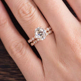 2ct Oval Peach Morganite Bridal Wedding Set Engagement Ring 14k Rose Gold Finish