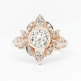 2.25ct Round Cut Diamond Engagement Ring Floral Art Deco 14k Yellow Gold Finish