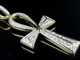 1.2ct Round Cut Diamond Pendant Egyptian Ankh Cross Charm 14k Yellow Gold Finish