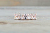3.5ct Cushion Cut Morganite Wedding Band 14k Rose Gold Over 5 Stone Anniversary