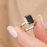 2.2ct Emerald Cut Simulated Black Diamond Bezel Set Ring 14k Yellow Gold Plated