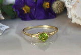 0.4ct Engagement Ring Round Cut Green Peridot Solitaire 14k Yellow Gold Finish