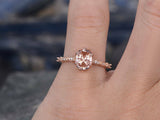 1.2Ct Oval Cut Peach Morganite Diamond Accent Engagement Ring 18K Rose Gold Over