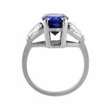 3Ct Oval Cut Blue Sapphire Trillion Accents Three Stone Ring 14k White Gold Over