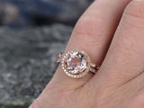 3.5ct Round Peach Morganite Halo Bridal Set Engagement Ring 14K Rose Gold Over