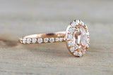 2ct Oval Cut Peach Morganite Engagement Ring 14k Rose Gold Over Halo with Accent