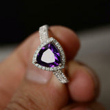 2.3ct Trillion Cut Purple Amethyst Dual Accent Halo Ring 14k White Gold Finish