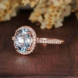 2.3ct Oval Cut Blue Aquamarine Diamond Halo Solitaire Ring 14k Rose Gold Finish