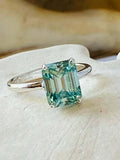 1.56ct Emerald Cut Blue Aquamarine Solitaire Engagement Ring 14k White Gold Over