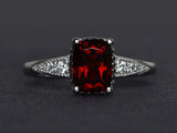 2.4ct Cushion Cut Red Garnet Milgrain Solitaire Accent Ring 14k White Gold Over
