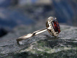 2.3ct Cushion Cut Red Garnet Halo Solitaire Engagement Ring 14K Rose Gold Finish