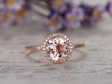 2ct Round Cut Peach Morganite Diamond Halo Solitaire Ring 14k Rose Gold Finish