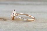 2ct Oval Cut Peach Morganite Engagement Ring 14k Rose Gold Over Halo with Accent