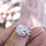 2.2ct Cushion Cut Simulated Diamond Split Shank Halo Ring 14k White Gold Plated