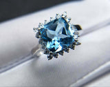 2.35ct Engagement Ring Cushion Cut Blue Topaz Floral Halo 14k White Gold Finish