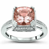 4.5ct Cushion Peach Morganite Engagement Ring 14K White Gold Over Diamond Halo
