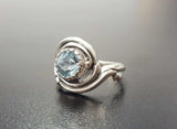 1ct Engagement Ring Round Cut Blue Aquamarine Swirl Solitaire 14k WhiteGold Over