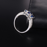 2ct Round Cut Blue Sapphire Engagement Ring 14k WhiteGold Finish Trilogy Vintage