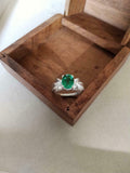 1.5ct Engagement Ring Oval Cut Green Emerald Partywear 14k White Gold Finish