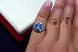 2.25ct Engagement Ring Round Cut Blue Topaz Diamond Floral 14k White Gold Finish