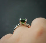1.5ct Green Emerald Cut Diamond Trilogy Engagement Ring 14k White Gold Finish