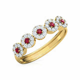 2ct Wedding Ring Band Round Cut Pink Ruby Halo Half Eternity 14k YellowGold Over