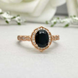2.2ct Engagement Ring Oval Cut Black Diamond Halo Design 14k Rose Gold Finish