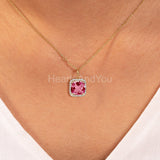 2ct Cushion Cut Simulated Pink Sapphire Halo Pendant with Chain 14k Gold Plated