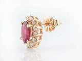 2ct Oval Cut Pink Ruby Diamond Halo Women Stud Earrings 14k Yellow Gold Finish