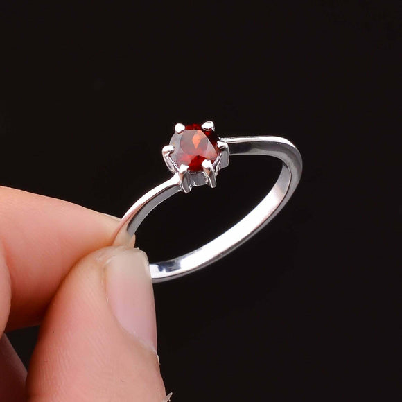 0.15ct Engagement Ring Round Cut Red Garnet 4 Prong Solitaire 14k WhiteGold Over