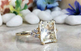 2.3ct Engagement Ring Radiant Cut Diamond Round Accents 14k Yellow Gold Finish