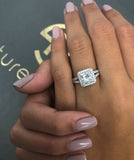 1.1ct Princess Cut Diamond Halo Split Band Engagement Ring 14k White Gold Finish