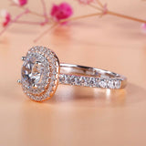 3Ct Round Cut VVS1 Diamond Double Halo Engagement Ring 14K Dual Tone Gold Finish