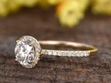 Halo Solitaire with Accent Engagement Ring 2ct Round Diamond 14k YellowGold Over