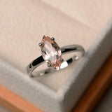 1ct Marquise Cut Peach Morganite Engagement Ring Solitaire 14k White Gold Finish
