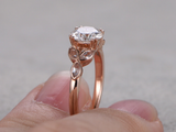 1.5ct Round Cut Diamond Engagement Ring Morganite Leaf Accent 14k Rose Gold Over