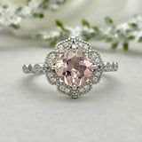 2.3ct Engagement Ring Cushion Cut Pink Sapphire Milgrain Halo 14k WhiteGold Over