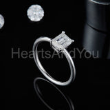 0.2ct Emerald Simulated Diamond Solitaire Engagement Ring 14k White Gold Plated
