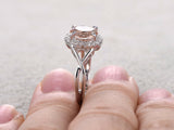 1ct Oval Cut Morganite Solitaire Infinity Engagement Ring 14k White Gold Finish