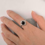 2ct Cushion Cut Black Diamond Engagement Ring Milgrain Flower 14k WhiteGold Over