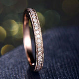 1.5ct Round Cut Diamond Wedding Band Milgrain Half Eternity 14k Rose Gold Finish