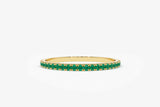 1.2ct Wedding Band Round Cut Green Emerald Full Eternity 14k Yellow Gold Finish